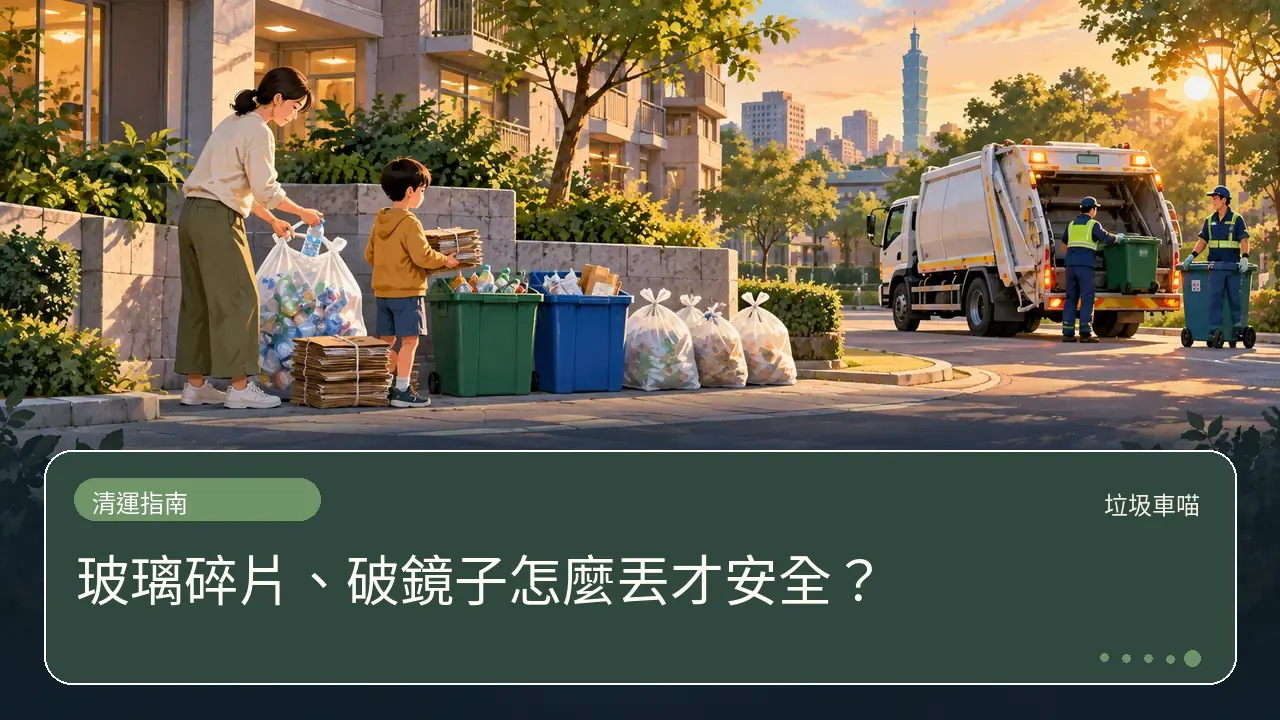 玻璃碎片、破鏡子怎麼丟才安全?主題插畫