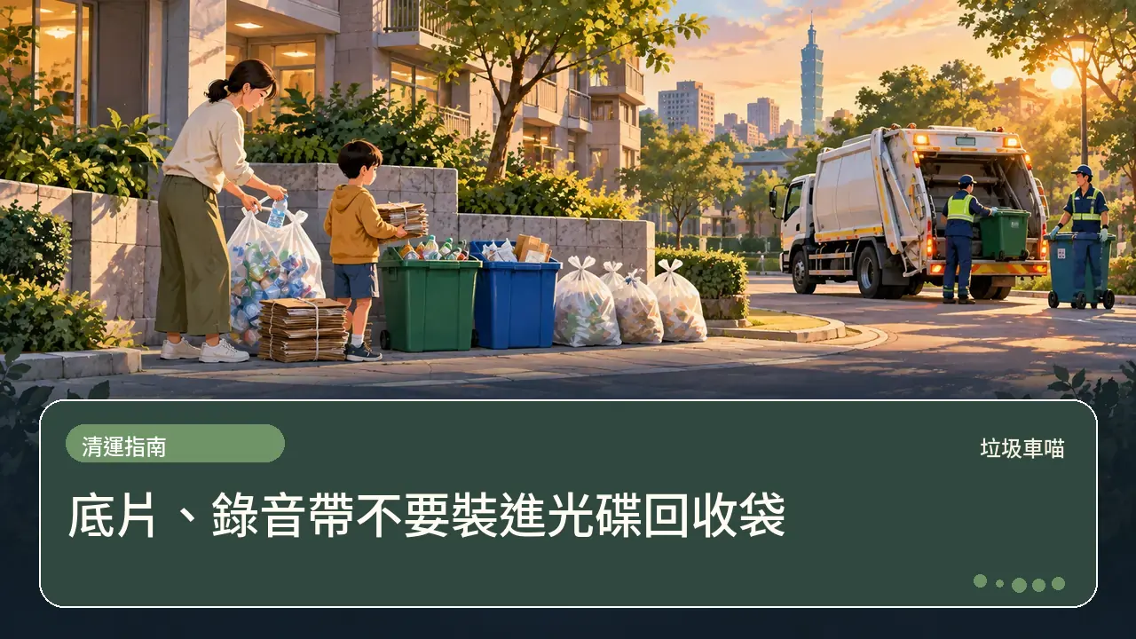 底片、錄音帶不要裝進光碟回收袋主題插畫