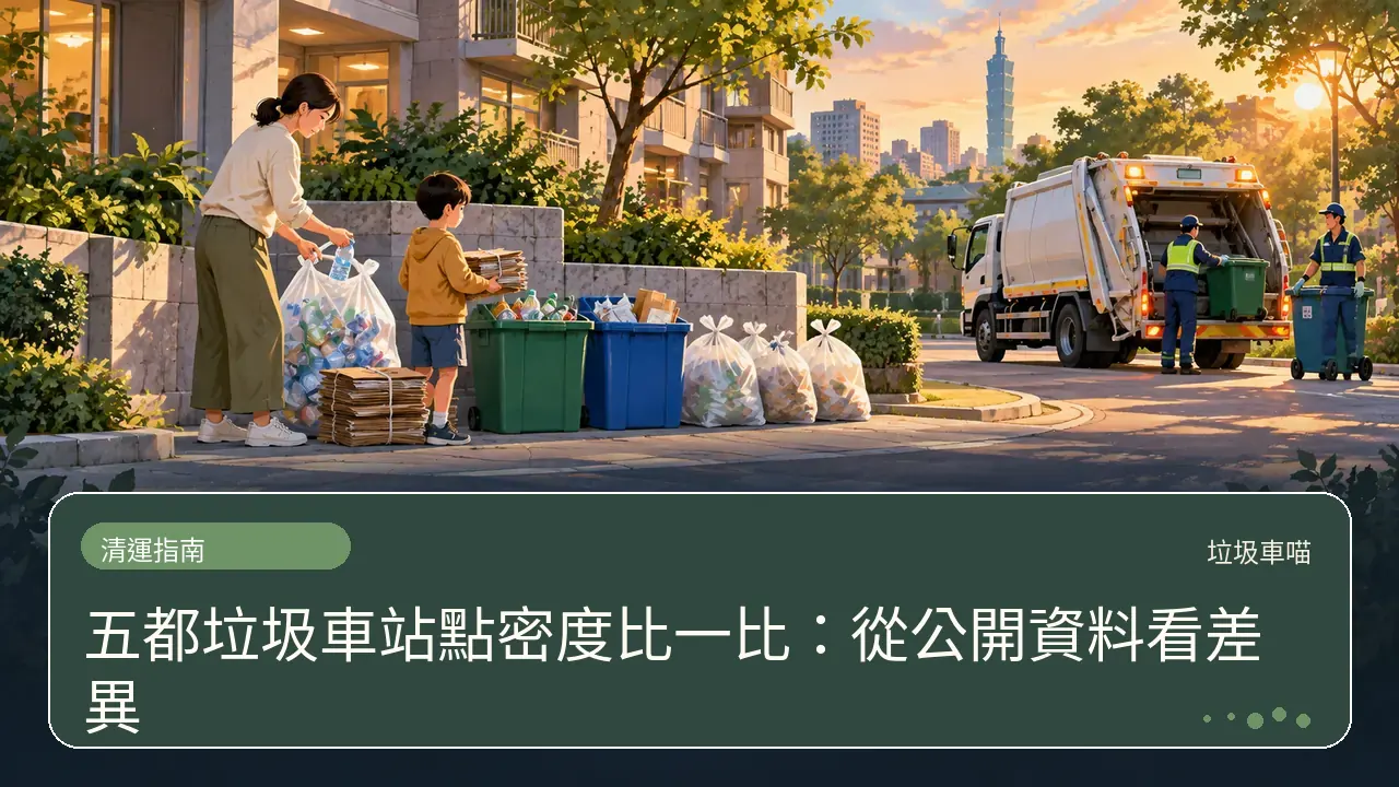 五都垃圾車站點密度比一比：從公開資料看差異主題插畫