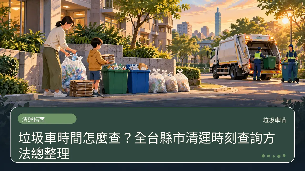 垃圾車時間怎麼查?全台縣市清運時刻查詢方法總整理主題插畫