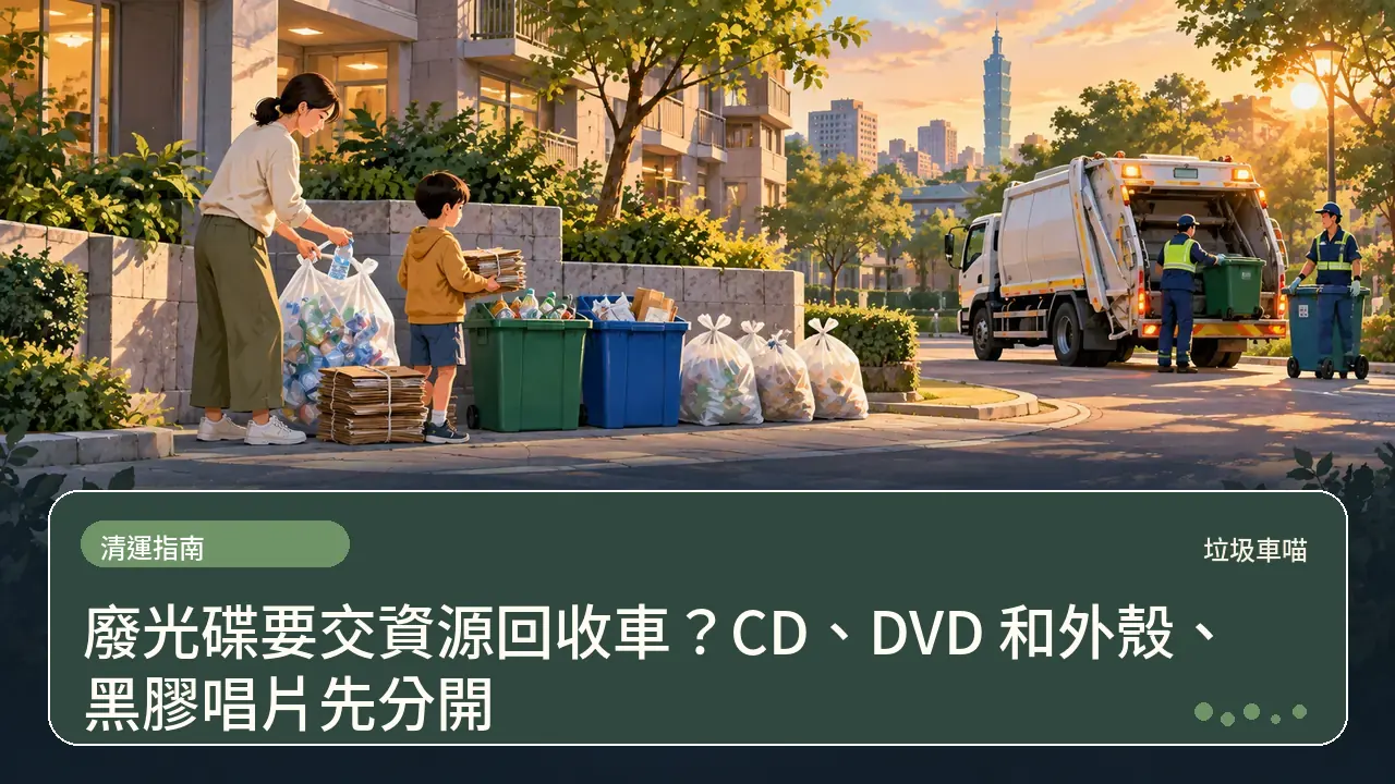 廢光碟要交資源回收車？CD、DVD 和外殼、黑膠唱片先分開主題插畫