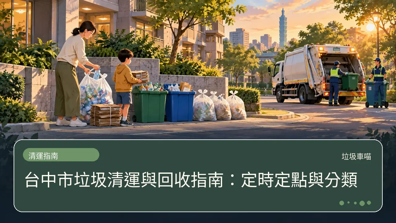 台中市垃圾清運與回收指南:定時定點與分類主題插畫